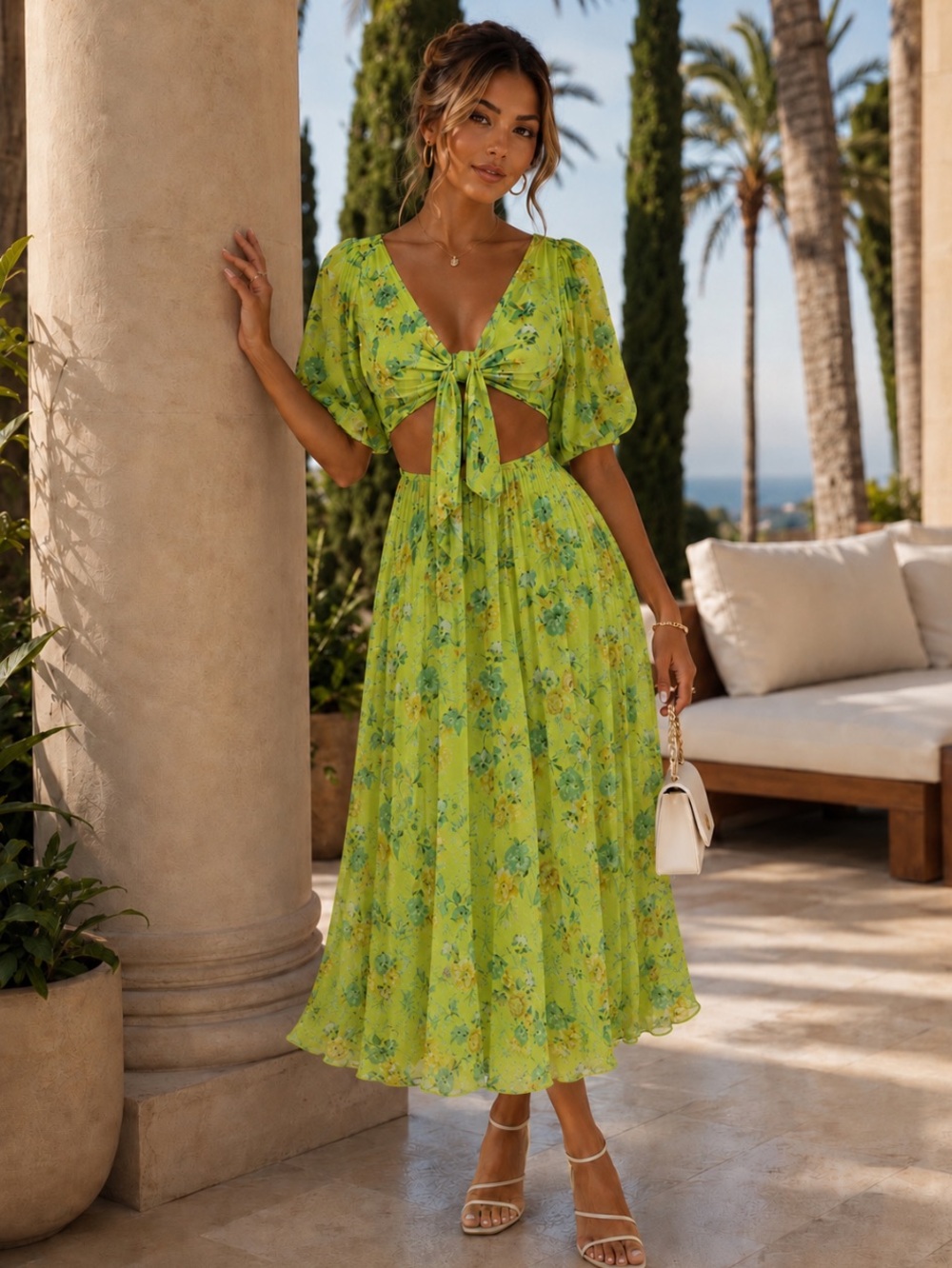ASOS Floral Midi Dress Tie Front Open Size 6